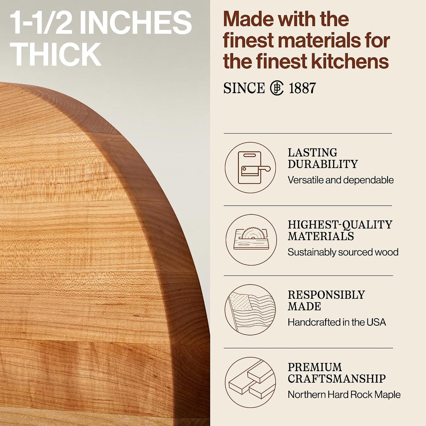 Block CHY-R18 Cherry Wood Edge Grain Reversible Round Cutting Board, 18 Inches Round x 1.5 Inches