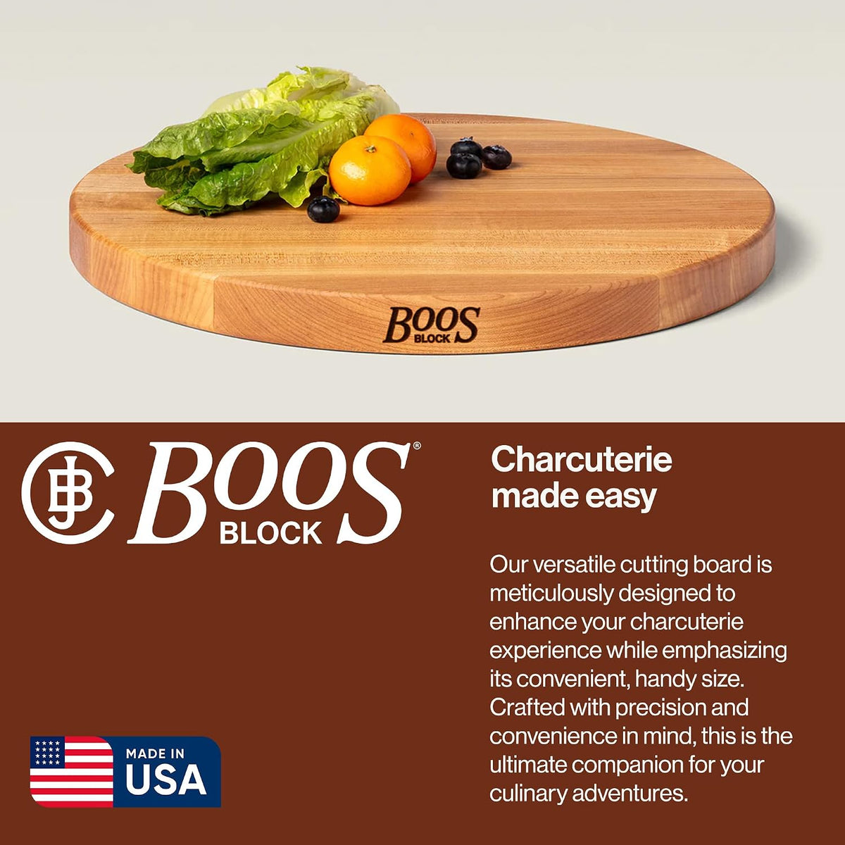 Block CHY-R18 Cherry Wood Edge Grain Reversible Round Cutting Board, 18 Inches Round x 1.5 Inches