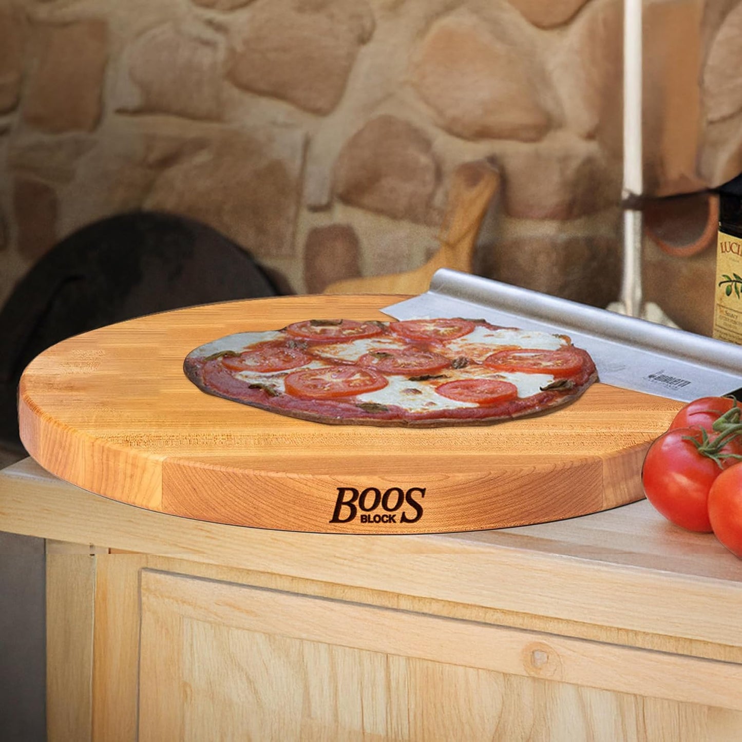Block CHY-R18 Cherry Wood Edge Grain Reversible Round Cutting Board, 18 Inches Round x 1.5 Inches
