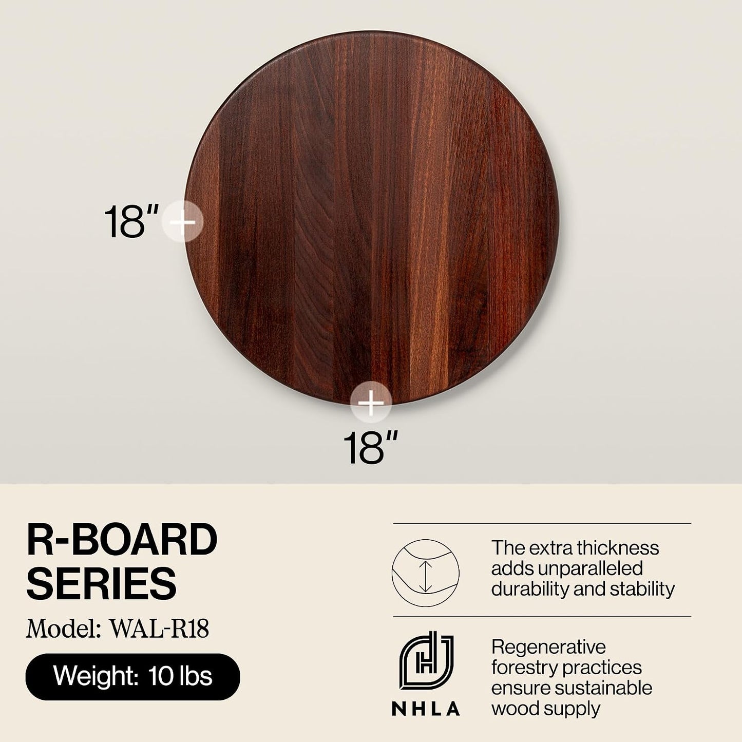 Block CHY-R18 Cherry Wood Edge Grain Reversible Round Cutting Board, 18 Inches Round x 1.5 Inches