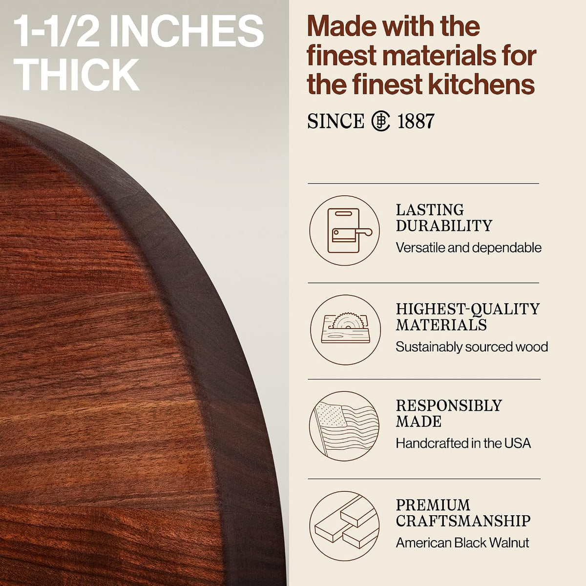 Block CHY-R18 Cherry Wood Edge Grain Reversible Round Cutting Board, 18 Inches Round x 1.5 Inches