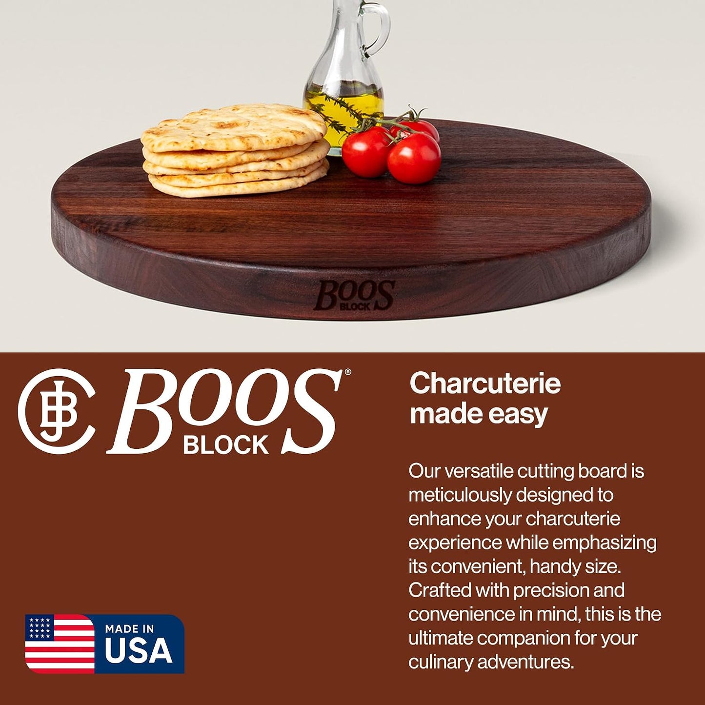 Block CHY-R18 Cherry Wood Edge Grain Reversible Round Cutting Board, 18 Inches Round x 1.5 Inches