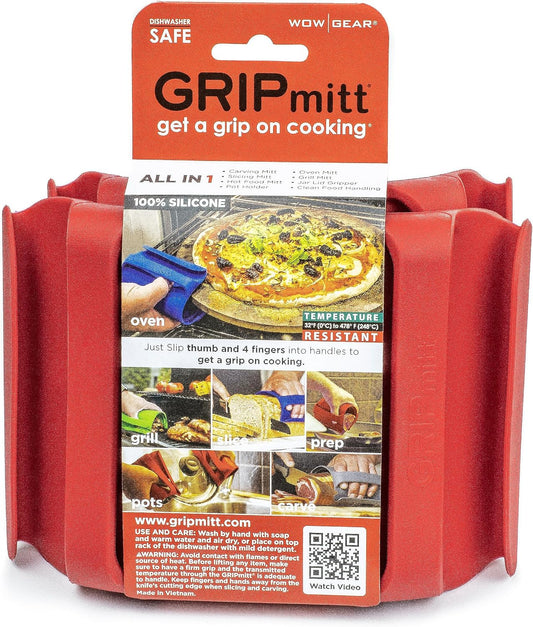 Silicone BBQ & Kitchen Mitt 2-Pack Set (Medium/Large, red)