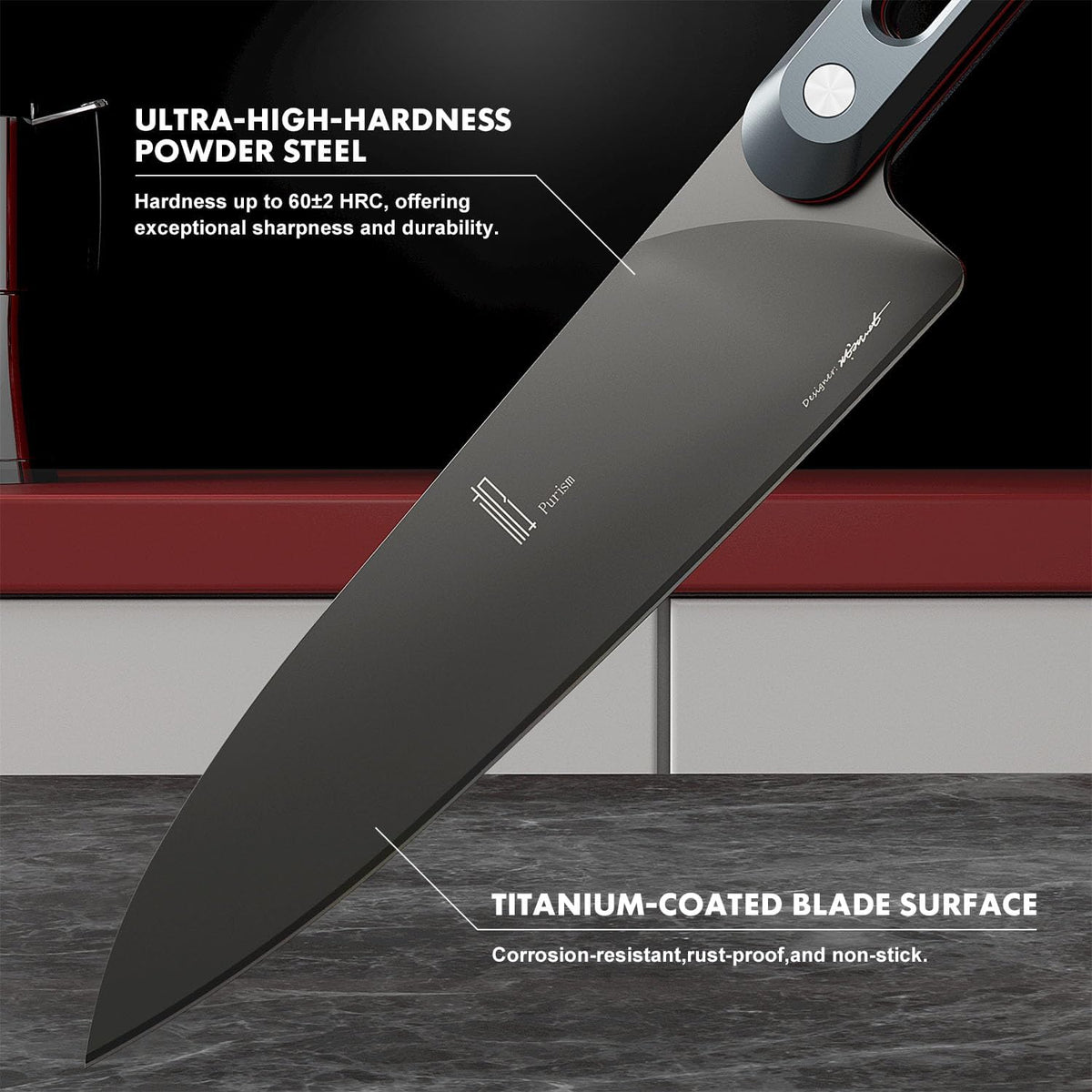 Japanese Chef Knife 8 Inch: ZDF-905 Powder Steel, Ultra Sharp Kitchen Knife, Full Tang Professional Chef Knife with Interchangeable Aluminum Handle, Purism Series