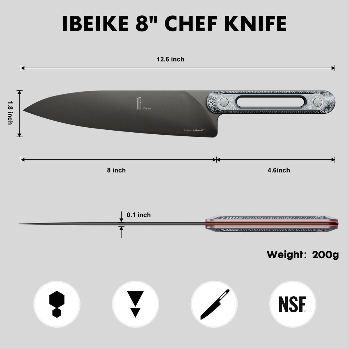 Japanese Chef Knife 8 Inch: ZDF-905 Powder Steel, Ultra Sharp Kitchen Knife, Full Tang Professional Chef Knife with Interchangeable Aluminum Handle, Purism Series
