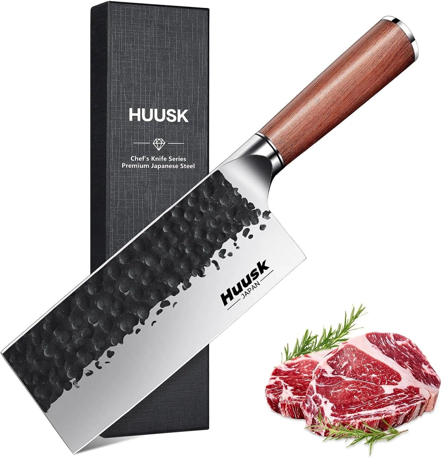 Huusk Knives from Japan, Meat Cleaver Heavy Duty Chopping Knife | Hand Forged Butcher Knife for Meat Cutting Kitchen Vegetable Knives for Home, Fathers' Day Gift Idea for Men Dad