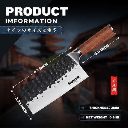 Huusk Knives from Japan, Meat Cleaver Heavy Duty Chopping Knife | Hand Forged Butcher Knife for Meat Cutting Kitchen Vegetable Knives for Home, Fathers' Day Gift Idea for Men Dad