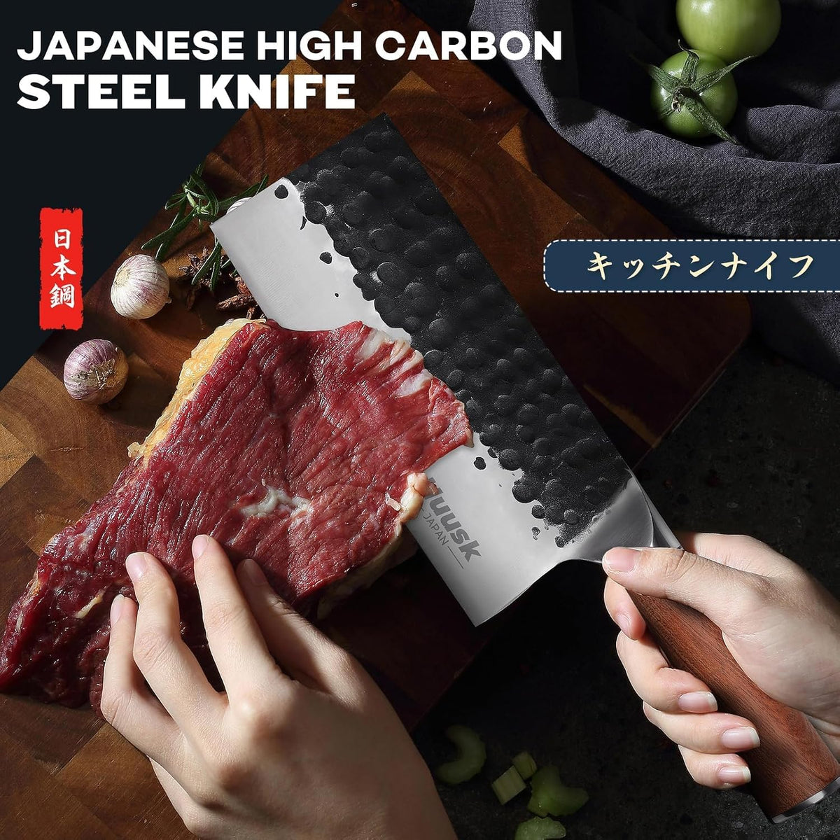 Huusk Knives from Japan, Meat Cleaver Heavy Duty Chopping Knife | Hand Forged Butcher Knife for Meat Cutting Kitchen Vegetable Knives for Home, Fathers' Day Gift Idea for Men Dad