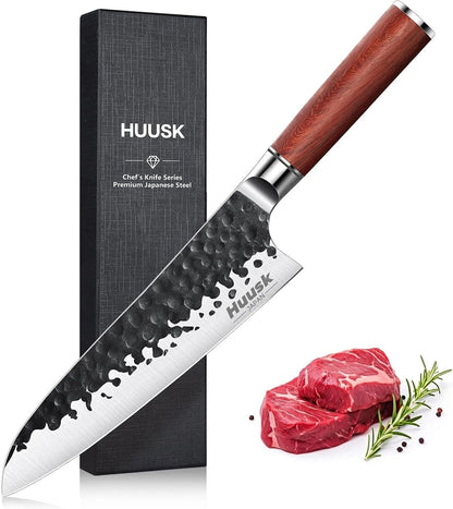 Huusk Knives from Japan, Meat Cleaver Heavy Duty Chopping Knife | Hand Forged Butcher Knife for Meat Cutting Kitchen Vegetable Knives for Home, Fathers' Day Gift Idea for Men Dad