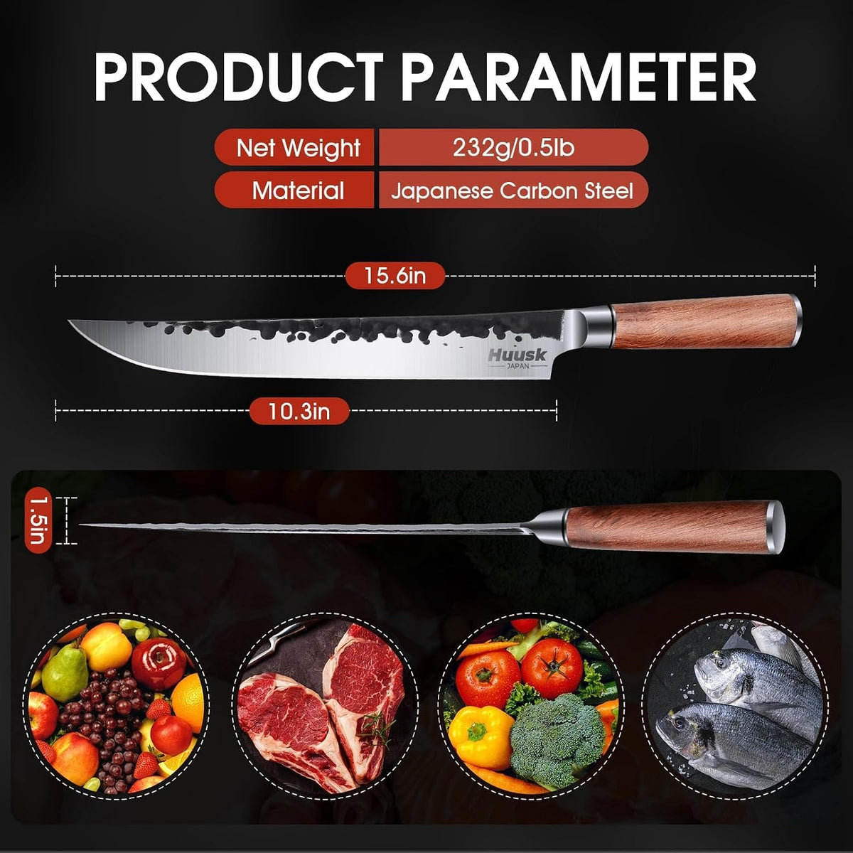 Huusk Knives from Japan, Meat Cleaver Heavy Duty Chopping Knife | Hand Forged Butcher Knife for Meat Cutting Kitchen Vegetable Knives for Home, Fathers' Day Gift Idea for Men Dad