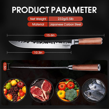 Huusk Knives from Japan, Meat Cleaver Heavy Duty Chopping Knife | Hand Forged Butcher Knife for Meat Cutting Kitchen Vegetable Knives for Home, Fathers' Day Gift Idea for Men Dad