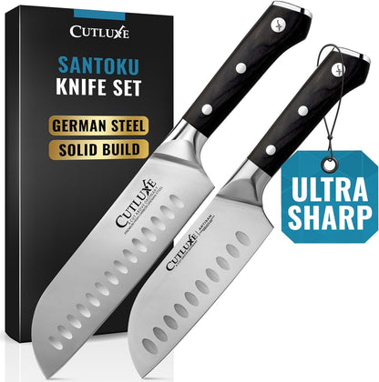 Santoku Knife, 7" Meat & Vegetable Chopping Knife – Sheath Included | Forged High Carbon German Steel, Full Tang Razor Sharp – Ergonomic Handle, Artisan Series