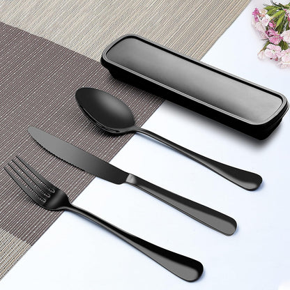 Portable Travel Utensils Set with Case,Reusable Office Flatware Set,Healthy Travel Cutlery Set 3 PCs Stainless Steel Fork, Spoon,Knife Cutlery Ideal for Travel, Lunch Box and Camping (Rose Gold-3PCs)
