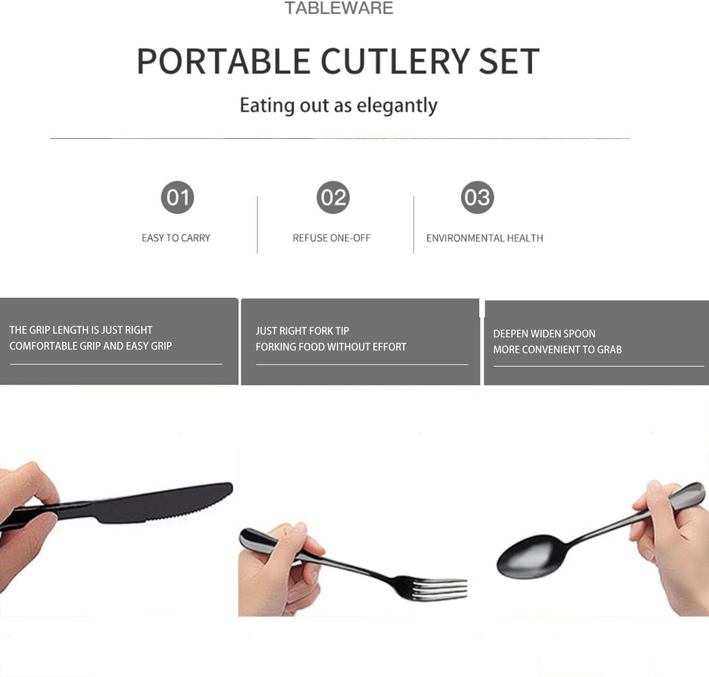 Portable Travel Utensils Set with Case,Reusable Office Flatware Set,Healthy Travel Cutlery Set 3 PCs Stainless Steel Fork, Spoon,Knife Cutlery Ideal for Travel, Lunch Box and Camping (Rose Gold-3PCs)