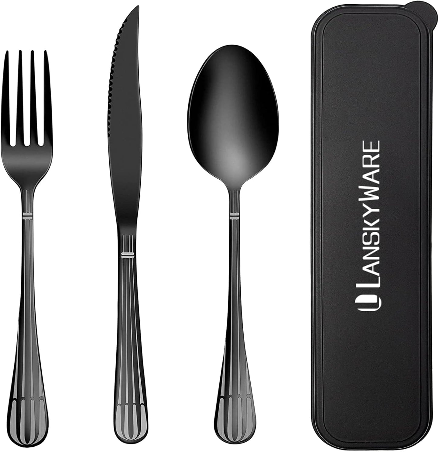 Portable Travel Utensils Set with Case,Reusable Office Flatware Set,Healthy Travel Cutlery Set 3 PCs Stainless Steel Fork, Spoon,Knife Cutlery Ideal for Travel, Lunch Box and Camping (Rose Gold-3PCs)