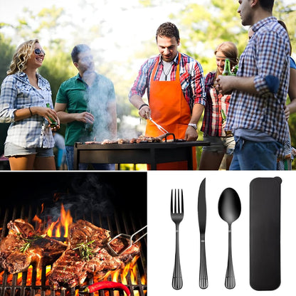Portable Travel Utensils Set with Case,Reusable Office Flatware Set,Healthy Travel Cutlery Set 3 PCs Stainless Steel Fork, Spoon,Knife Cutlery Ideal for Travel, Lunch Box and Camping (Rose Gold-3PCs)