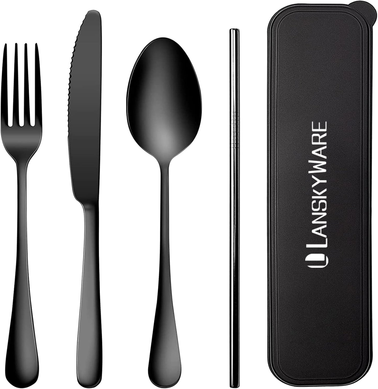 Portable Travel Utensils Set with Case,Reusable Office Flatware Set,Healthy Travel Cutlery Set 3 PCs Stainless Steel Fork, Spoon,Knife Cutlery Ideal for Travel, Lunch Box and Camping (Rose Gold-3PCs)