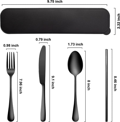 Portable Travel Utensils Set with Case,Reusable Office Flatware Set,Healthy Travel Cutlery Set 3 PCs Stainless Steel Fork, Spoon,Knife Cutlery Ideal for Travel, Lunch Box and Camping (Rose Gold-3PCs)