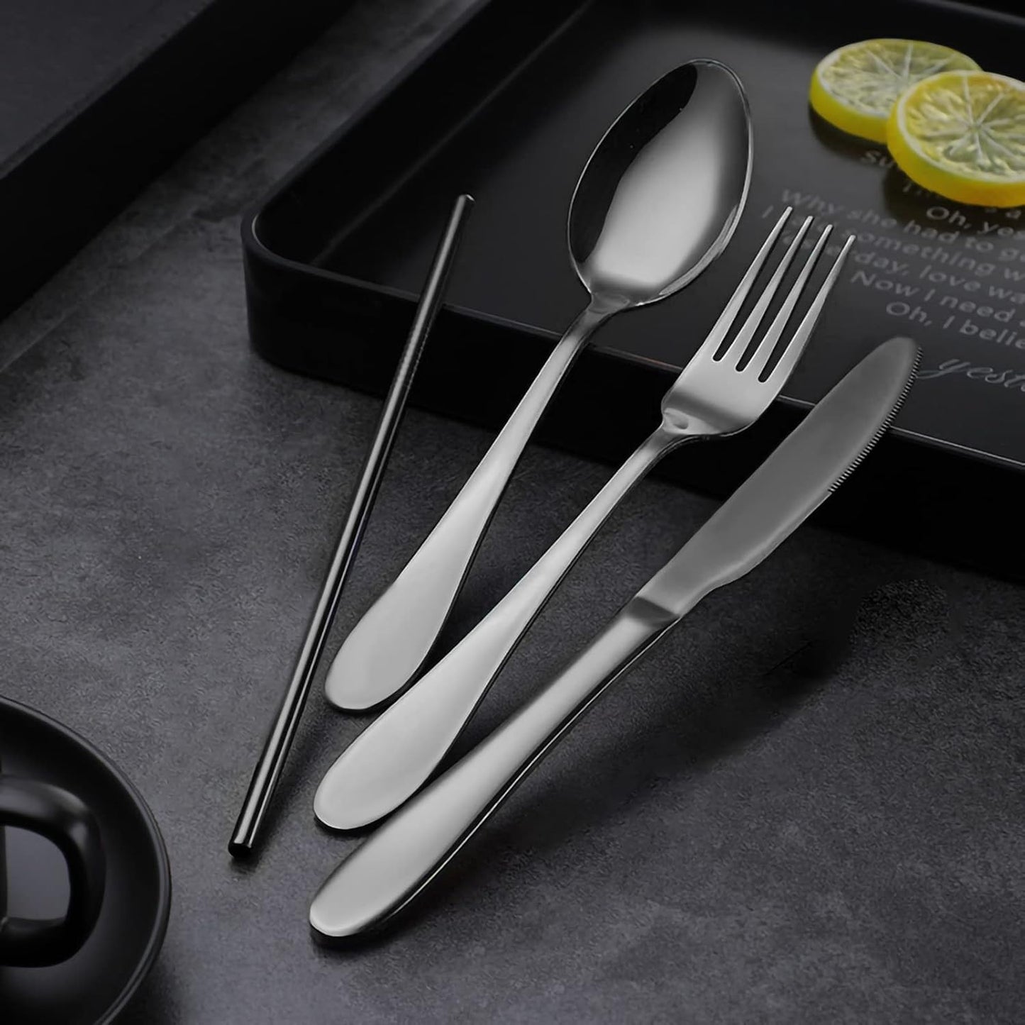 Portable Travel Utensils Set with Case,Reusable Office Flatware Set,Healthy Travel Cutlery Set 3 PCs Stainless Steel Fork, Spoon,Knife Cutlery Ideal for Travel, Lunch Box and Camping (Rose Gold-3PCs)