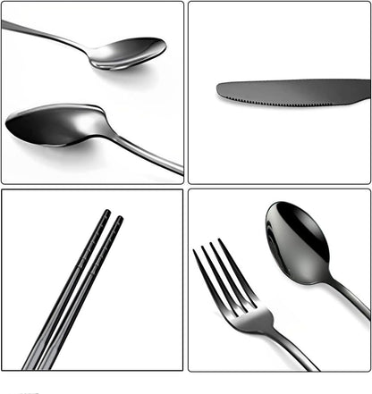 Portable Travel Utensils Set with Case,Reusable Office Flatware Set,Healthy Travel Cutlery Set 3 PCs Stainless Steel Fork, Spoon,Knife Cutlery Ideal for Travel, Lunch Box and Camping (Rose Gold-3PCs)