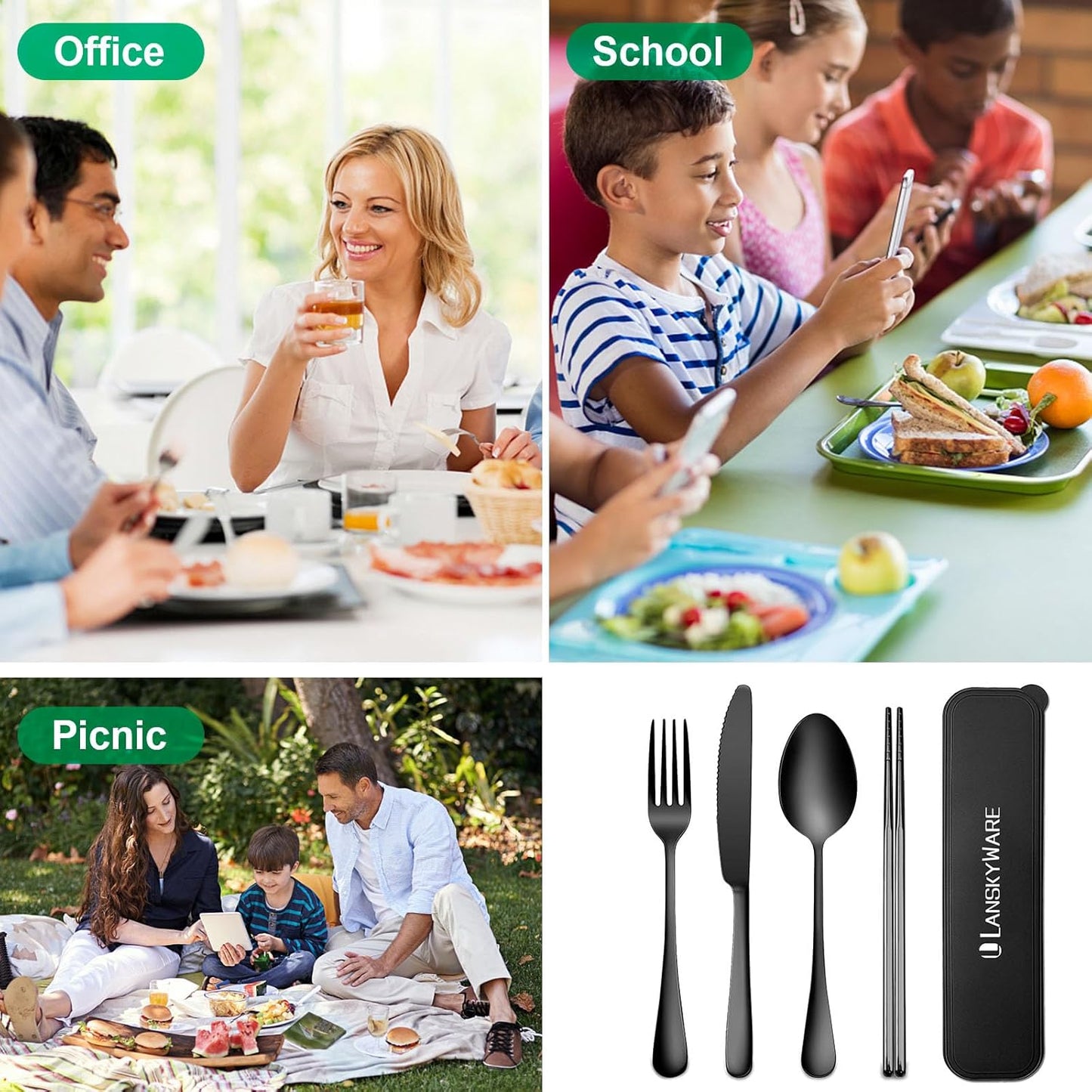Portable Travel Utensils Set with Case,Reusable Office Flatware Set,Healthy Travel Cutlery Set 3 PCs Stainless Steel Fork, Spoon,Knife Cutlery Ideal for Travel, Lunch Box and Camping (Rose Gold-3PCs)