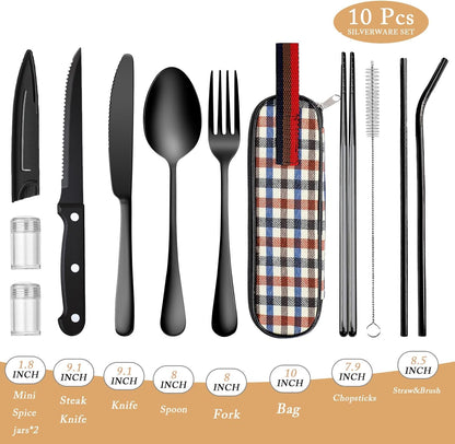 Portable Travel Utensils Set with Case,Reusable Office Flatware Set,Healthy Travel Cutlery Set 3 PCs Stainless Steel Fork, Spoon,Knife Cutlery Ideal for Travel, Lunch Box and Camping (Rose Gold-3PCs)