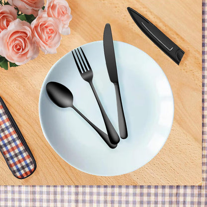 Portable Travel Utensils Set with Case,Reusable Office Flatware Set,Healthy Travel Cutlery Set 3 PCs Stainless Steel Fork, Spoon,Knife Cutlery Ideal for Travel, Lunch Box and Camping (Rose Gold-3PCs)
