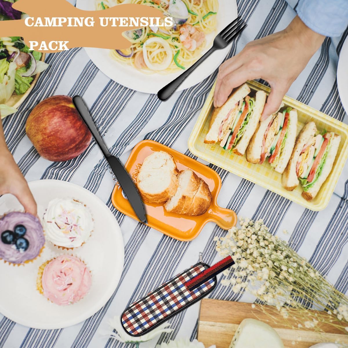 Portable Travel Utensils Set with Case,Reusable Office Flatware Set,Healthy Travel Cutlery Set 3 PCs Stainless Steel Fork, Spoon,Knife Cutlery Ideal for Travel, Lunch Box and Camping (Rose Gold-3PCs)
