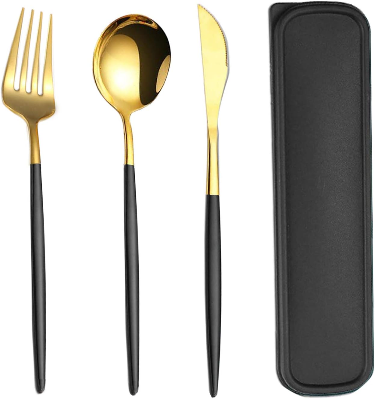 Portable Travel Utensils Set with Case,Reusable Office Flatware Set,Healthy Travel Cutlery Set 3 PCs Stainless Steel Fork, Spoon,Knife Cutlery Ideal for Travel, Lunch Box and Camping (Rose Gold-3PCs)