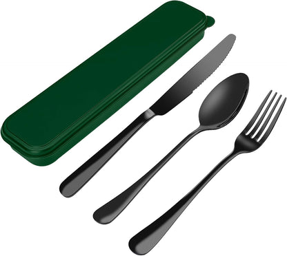 Portable Travel Utensils Set with Case,Reusable Office Flatware Set,Healthy Travel Cutlery Set 3 PCs Stainless Steel Fork, Spoon,Knife Cutlery Ideal for Travel, Lunch Box and Camping (Rose Gold-3PCs)