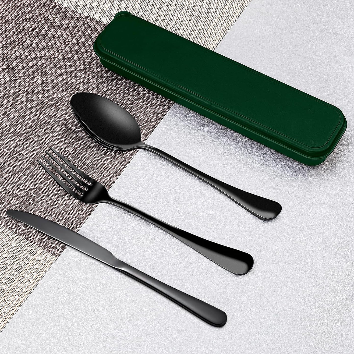 Portable Travel Utensils Set with Case,Reusable Office Flatware Set,Healthy Travel Cutlery Set 3 PCs Stainless Steel Fork, Spoon,Knife Cutlery Ideal for Travel, Lunch Box and Camping (Rose Gold-3PCs)