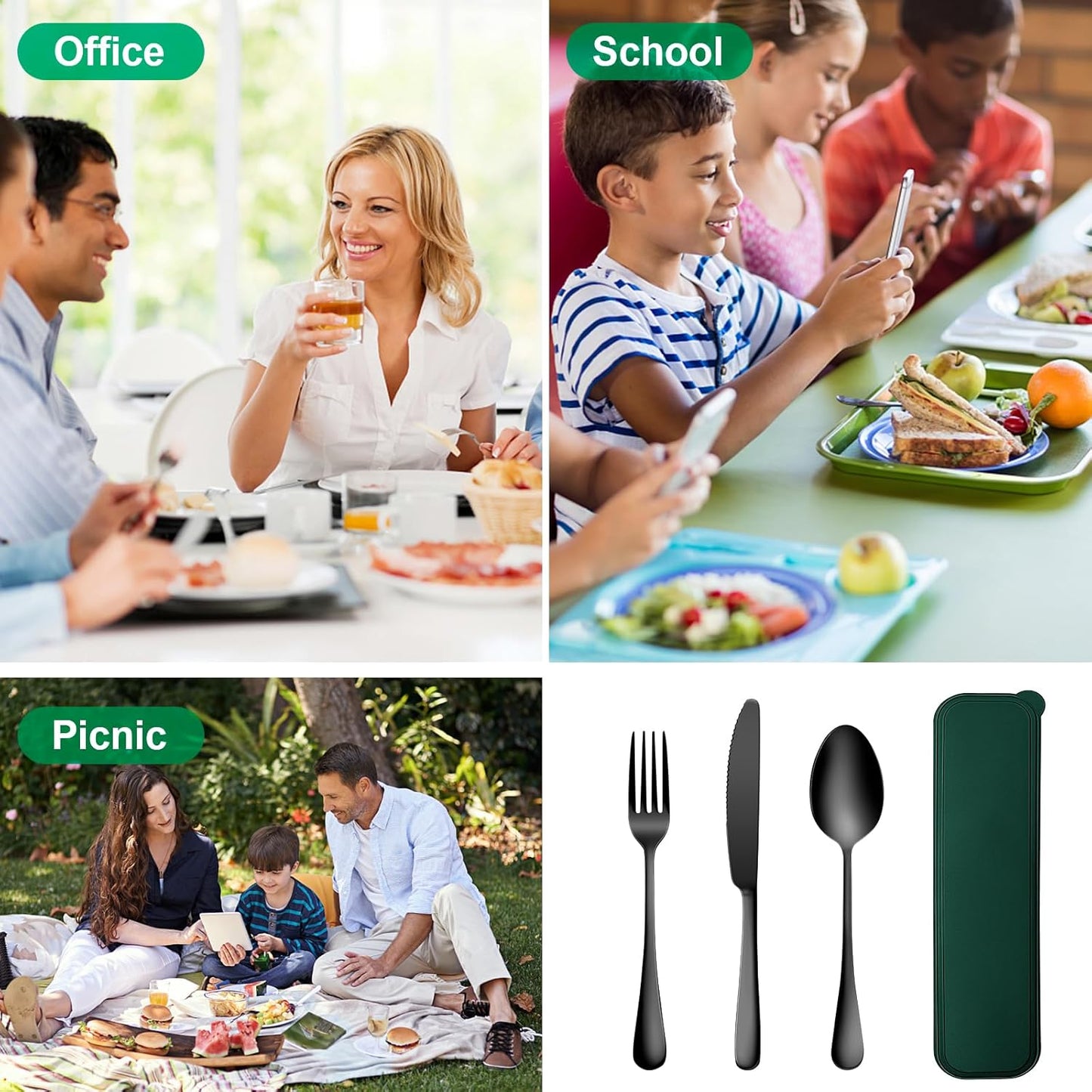 Portable Travel Utensils Set with Case,Reusable Office Flatware Set,Healthy Travel Cutlery Set 3 PCs Stainless Steel Fork, Spoon,Knife Cutlery Ideal for Travel, Lunch Box and Camping (Rose Gold-3PCs)