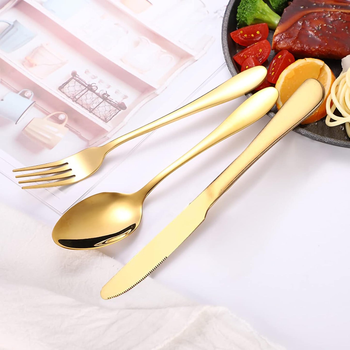 Portable Travel Utensils Set with Case,Reusable Office Flatware Set,Healthy Travel Cutlery Set 3 PCs Stainless Steel Fork, Spoon,Knife Cutlery Ideal for Travel, Lunch Box and Camping (Rose Gold-3PCs)