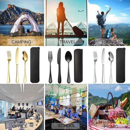 Portable Travel Utensils Set with Case,Reusable Office Flatware Set,Healthy Travel Cutlery Set 3 PCs Stainless Steel Fork, Spoon,Knife Cutlery Ideal for Travel, Lunch Box and Camping (Rose Gold-3PCs)