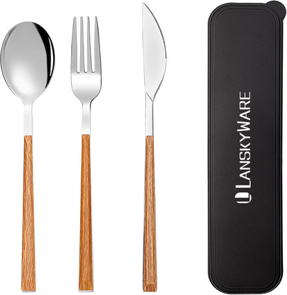 Portable Travel Utensils Set with Case,Reusable Office Flatware Set,Healthy Travel Cutlery Set 3 PCs Stainless Steel Fork, Spoon,Knife Cutlery Ideal for Travel, Lunch Box and Camping (Rose Gold-3PCs)