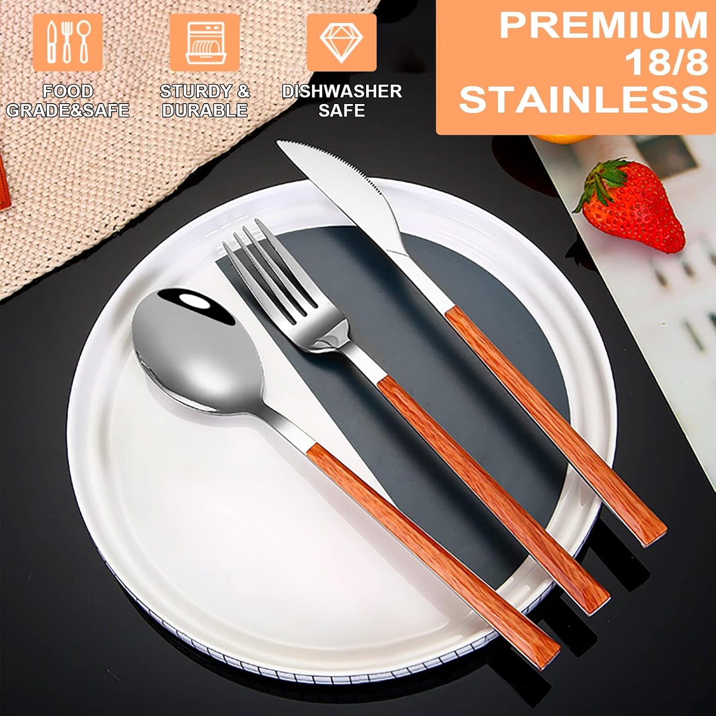 Portable Travel Utensils Set with Case,Reusable Office Flatware Set,Healthy Travel Cutlery Set 3 PCs Stainless Steel Fork, Spoon,Knife Cutlery Ideal for Travel, Lunch Box and Camping (Rose Gold-3PCs)