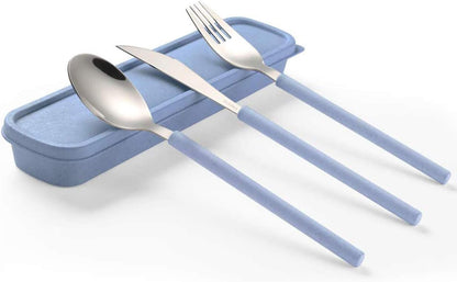 Portable Travel Utensils Set with Case,Reusable Office Flatware Set,Healthy Travel Cutlery Set 3 PCs Stainless Steel Fork, Spoon,Knife Cutlery Ideal for Travel, Lunch Box and Camping (Rose Gold-3PCs)
