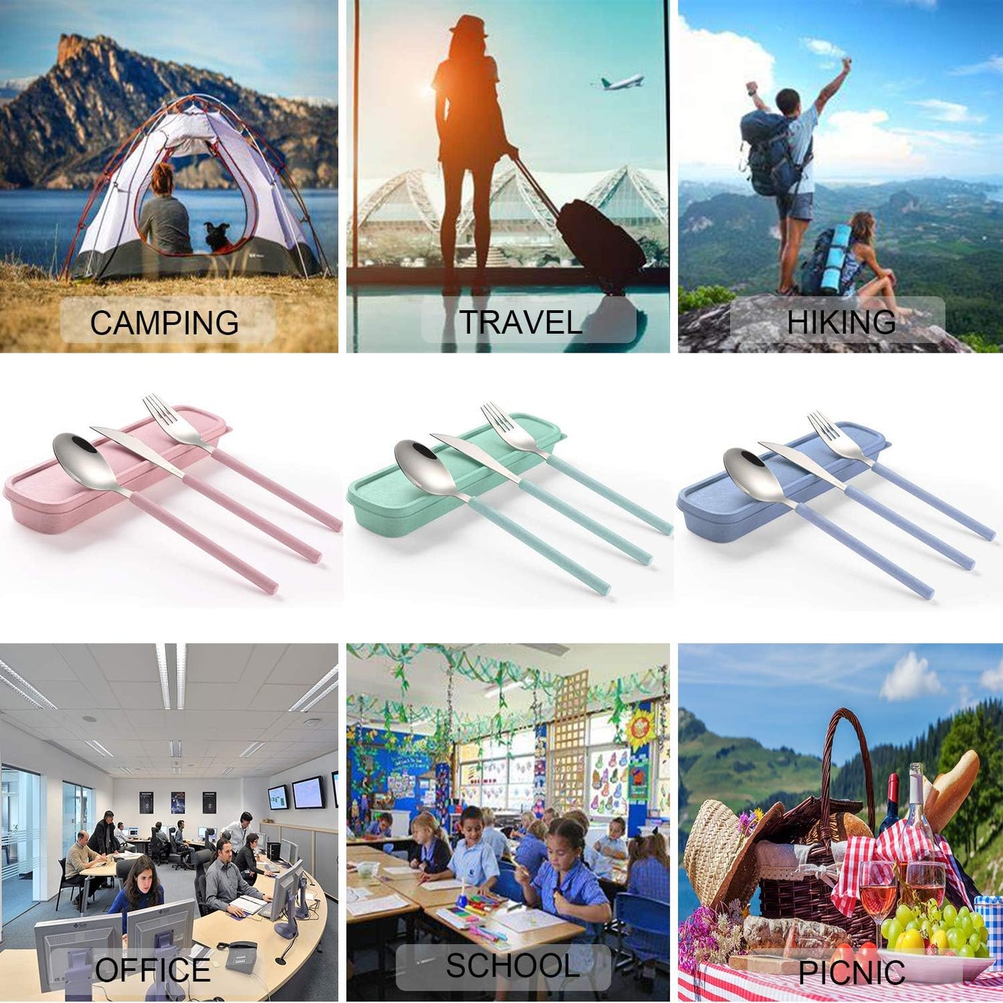 Portable Travel Utensils Set with Case,Reusable Office Flatware Set,Healthy Travel Cutlery Set 3 PCs Stainless Steel Fork, Spoon,Knife Cutlery Ideal for Travel, Lunch Box and Camping (Rose Gold-3PCs)
