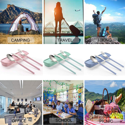 Portable Travel Utensils Set with Case,Reusable Office Flatware Set,Healthy Travel Cutlery Set 3 PCs Stainless Steel Fork, Spoon,Knife Cutlery Ideal for Travel, Lunch Box and Camping (Rose Gold-3PCs)