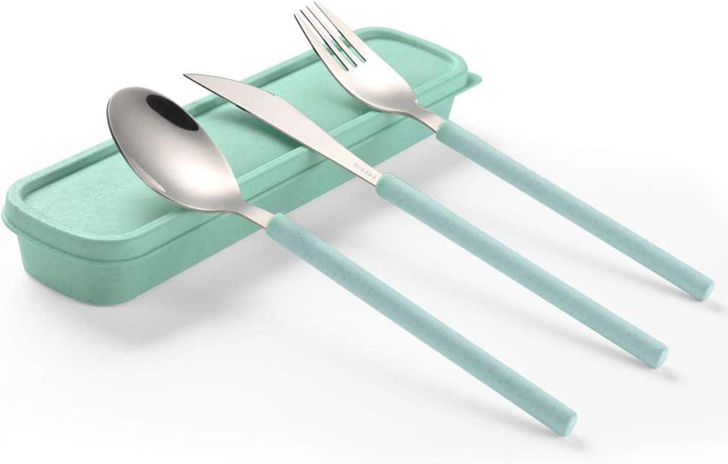 Portable Travel Utensils Set with Case,Reusable Office Flatware Set,Healthy Travel Cutlery Set 3 PCs Stainless Steel Fork, Spoon,Knife Cutlery Ideal for Travel, Lunch Box and Camping (Rose Gold-3PCs)