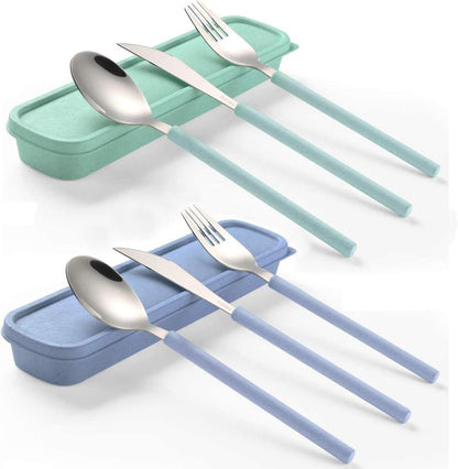Portable Travel Utensils Set with Case,Reusable Office Flatware Set,Healthy Travel Cutlery Set 3 PCs Stainless Steel Fork, Spoon,Knife Cutlery Ideal for Travel, Lunch Box and Camping (Rose Gold-3PCs)