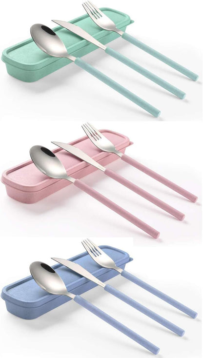 Portable Travel Utensils Set with Case,Reusable Office Flatware Set,Healthy Travel Cutlery Set 3 PCs Stainless Steel Fork, Spoon,Knife Cutlery Ideal for Travel, Lunch Box and Camping (Rose Gold-3PCs)