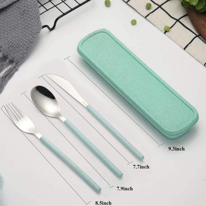 Portable Travel Utensils Set with Case,Reusable Office Flatware Set,Healthy Travel Cutlery Set 3 PCs Stainless Steel Fork, Spoon,Knife Cutlery Ideal for Travel, Lunch Box and Camping (Rose Gold-3PCs)