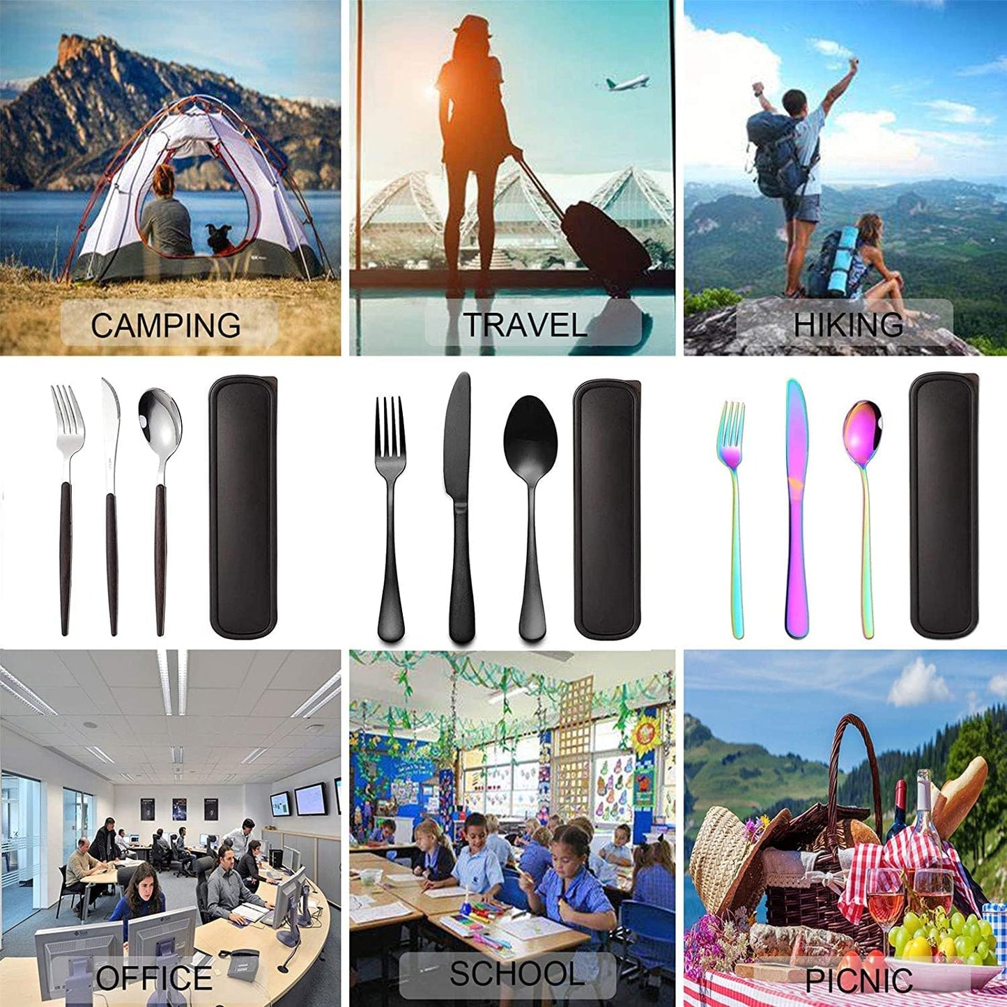 Portable Travel Utensils Set with Case,Reusable Office Flatware Set,Healthy Travel Cutlery Set 3 PCs Stainless Steel Fork, Spoon,Knife Cutlery Ideal for Travel, Lunch Box and Camping (Rose Gold-3PCs)
