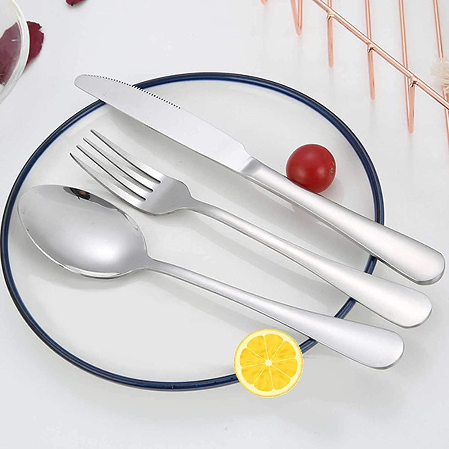 Portable Travel Utensils Set with Case,Reusable Office Flatware Set,Healthy Travel Cutlery Set 3 PCs Stainless Steel Fork, Spoon,Knife Cutlery Ideal for Travel, Lunch Box and Camping (Rose Gold-3PCs)
