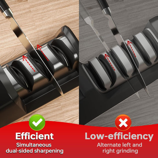 Electric Knife Sharpener, Dual-Sided 3-Stage Sharpener with Diamond Abrasives & Precision Guides, Professional Sharpener for Straight, Serrated & Ceramic Knives