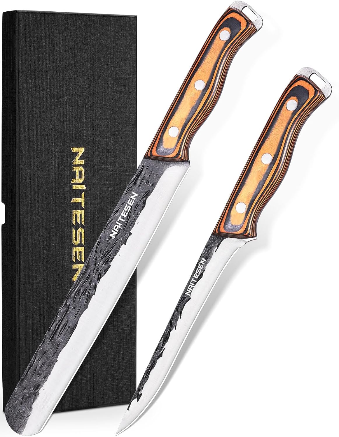 Professional Brisket Carving Knife Set for Men | Grilling Knives, Hand Forged Super Sharp Butcher Slicing Knife Boning Knife for Meat Turkey Cutting Home Kitchen BBQ