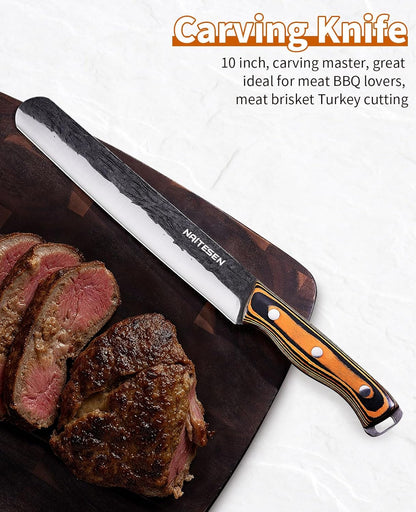 Professional Brisket Carving Knife Set for Men | Grilling Knives, Hand Forged Super Sharp Butcher Slicing Knife Boning Knife for Meat Turkey Cutting Home Kitchen BBQ