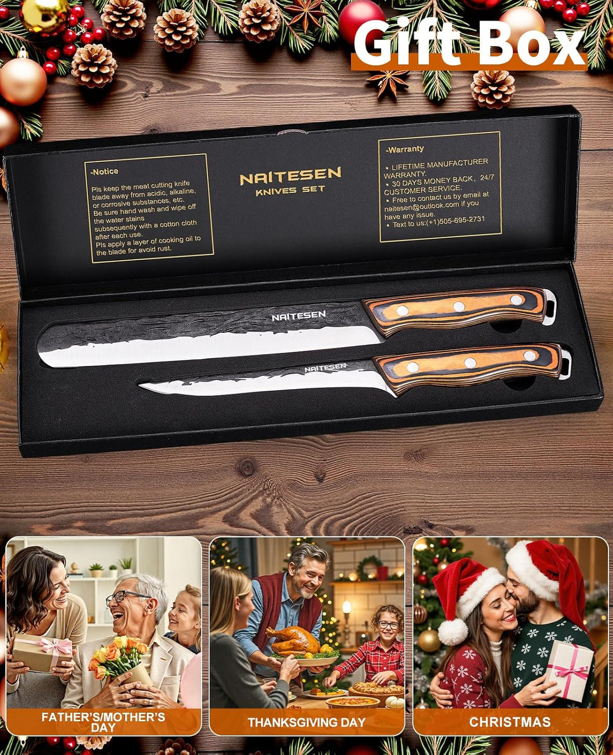 Professional Brisket Carving Knife Set for Men | Grilling Knives, Hand Forged Super Sharp Butcher Slicing Knife Boning Knife for Meat Turkey Cutting Home Kitchen BBQ