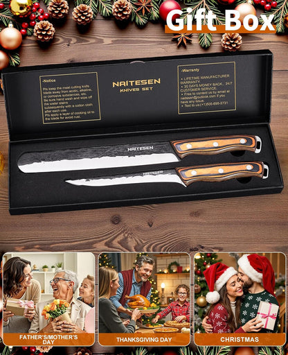 Professional Brisket Carving Knife Set for Men | Grilling Knives, Hand Forged Super Sharp Butcher Slicing Knife Boning Knife for Meat Turkey Cutting Home Kitchen BBQ